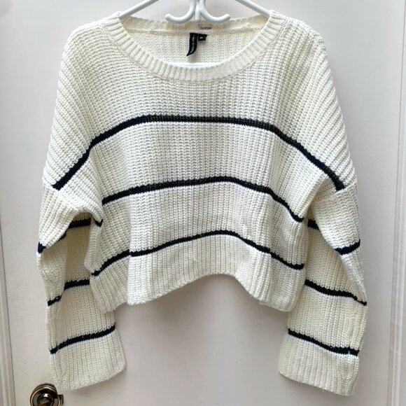 Moon & Madison Cropped Striped Knit Sweater - Picture 1 of 7